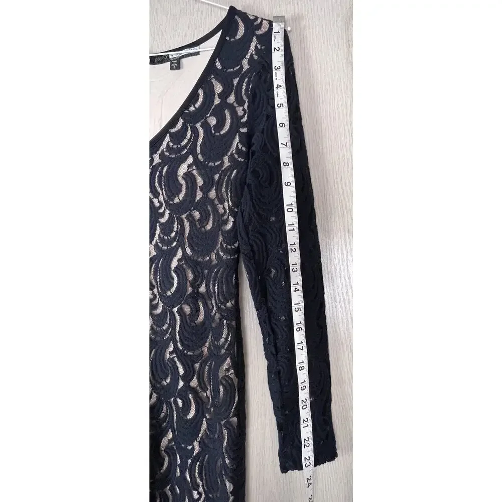 Plenty by Tracy Reese Anthropology Bodycon Black Lace Nude lined Size 6 - Picture 4 of 6